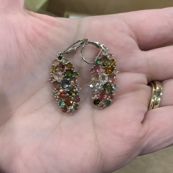 Multicolor tourmaline rhodium over SS earring - Picture 1 of 3